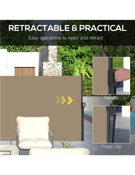 Outsunny Retractable Side Awning, Outdoor Privacy Screen for Garden, Hot Tub, Balcony, Terrace, Pool, 400 x 180cm, Khaki