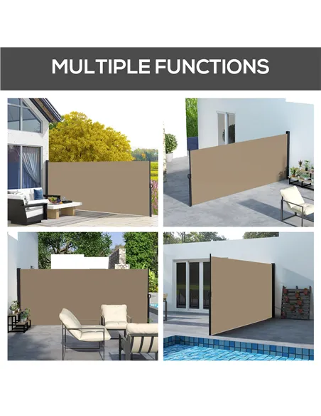 Outsunny Retractable Side Awning, Outdoor Privacy Screen for Garden, Hot Tub, Balcony, Terrace, Pool, 400 x 180cm, Khaki