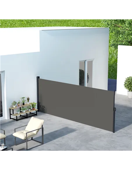 Outsunny Retractable Side Awning, Outdoor Privacy Screen for Garden, Hot Tub, Balcony, Terrace, Pool, 400 x 160cm, Dark Grey