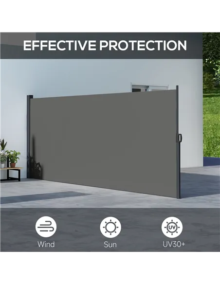 Outsunny Retractable Side Awning, Outdoor Privacy Screen for Garden, Hot Tub, Balcony, Terrace, Pool, 400 x 160cm, Dark Grey