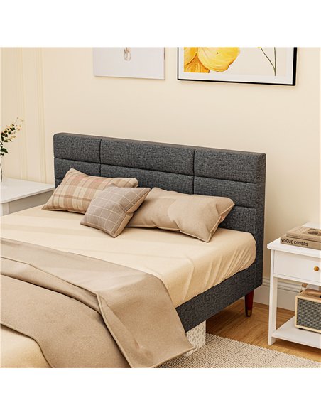 HOMCOM Upholstered Double Bed Frame, with Slats - Grey