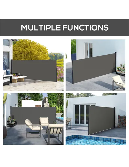 Outsunny Retractable Side Awning, Outdoor Privacy Screen for Garden, Hot Tub, Balcony, Terrace, Pool, 400 x 160cm, Dark Grey