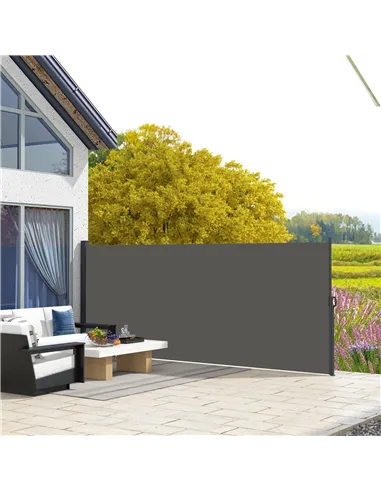 Outsunny Retractable Side Awning, Outdoor Privacy Screen for Garden, Hot Tub, Balcony, Terrace, Pool, 400 x 180cm, Dark Grey