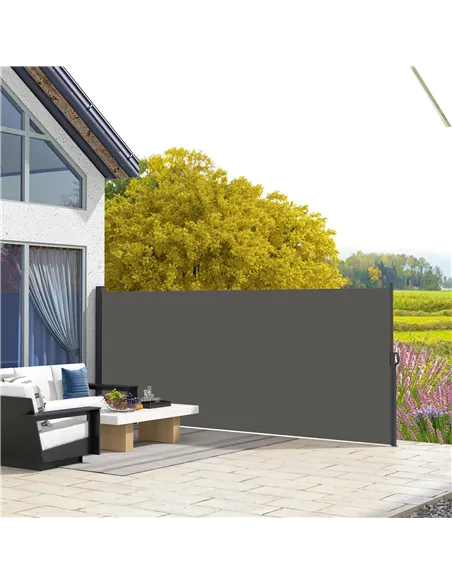 Outsunny Retractable Side Awning, Outdoor Privacy Screen for Garden, Hot Tub, Balcony, Terrace, Pool, 400 x 180cm, Dark Grey