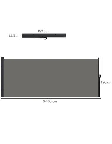 Outsunny Retractable Side Awning, Outdoor Privacy Screen for Garden, Hot Tub, Balcony, Terrace, Pool, 400 x 180cm, Dark Grey