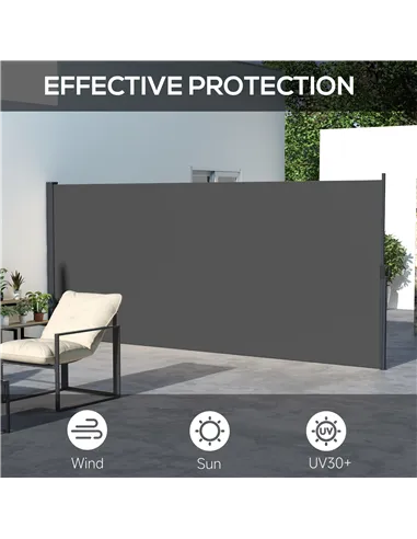 Outsunny Retractable Side Awning, Outdoor Privacy Screen for Garden, Hot Tub, Balcony, Terrace, Pool, 400 x 180cm, Dark Grey