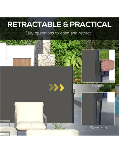 Outsunny Retractable Side Awning, Outdoor Privacy Screen for Garden, Hot Tub, Balcony, Terrace, Pool, 400 x 180cm, Dark Grey