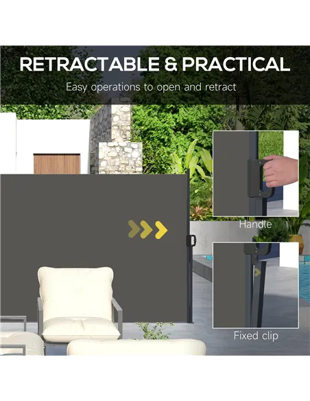 Outsunny Retractable Side Awning, Outdoor Privacy Screen for Garden, Hot Tub, Balcony, Terrace, Pool, 400 x 180cm, Dark Grey