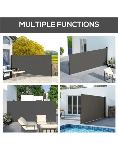 Outsunny Retractable Side Awning, Outdoor Privacy Screen for Garden, Hot Tub, Balcony, Terrace, Pool, 400 x 180cm, Dark Grey