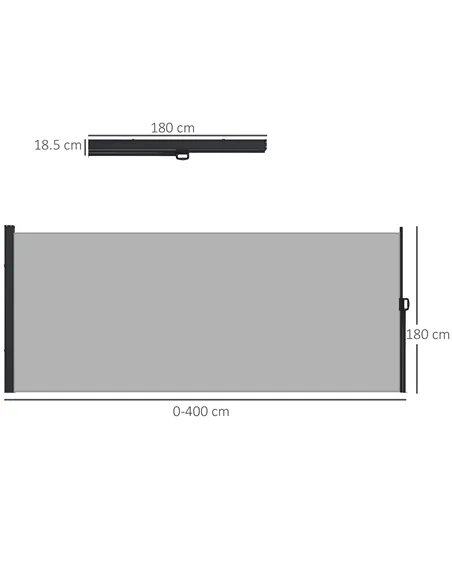 Outsunny Retractable Side Awning, Outdoor Privacy Screen for Garden, Hot Tub, Balcony, Terrace, Pool, 400 x 180cm, Light Grey