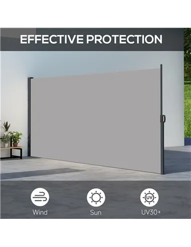 Outsunny Retractable Side Awning, Outdoor Privacy Screen for Garden, Hot Tub, Balcony, Terrace, Pool, 400 x 180cm, Light Grey