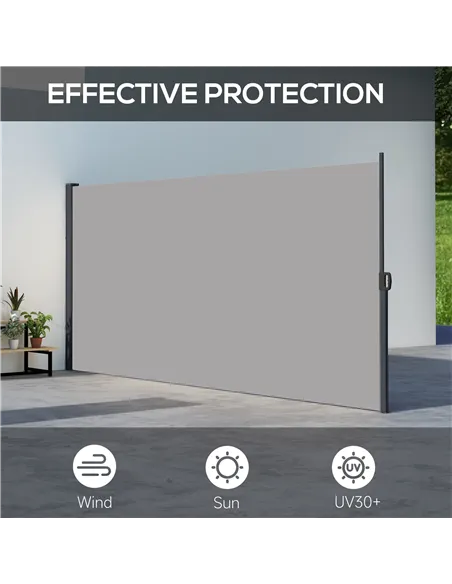 Outsunny Retractable Side Awning, Outdoor Privacy Screen for Garden, Hot Tub, Balcony, Terrace, Pool, 400 x 180cm, Light Grey