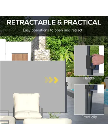 Outsunny Retractable Side Awning, Outdoor Privacy Screen for Garden, Hot Tub, Balcony, Terrace, Pool, 400 x 180cm, Light Grey