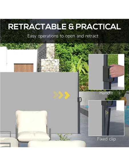 Outsunny Retractable Side Awning, Outdoor Privacy Screen for Garden, Hot Tub, Balcony, Terrace, Pool, 400 x 180cm, Light Grey