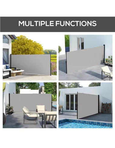 Outsunny Retractable Side Awning, Outdoor Privacy Screen for Garden, Hot Tub, Balcony, Terrace, Pool, 400 x 180cm, Light Grey