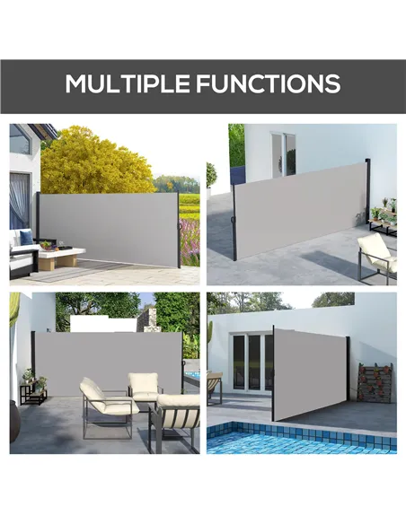 Outsunny Retractable Side Awning, Outdoor Privacy Screen for Garden, Hot Tub, Balcony, Terrace, Pool, 400 x 180cm, Light Grey