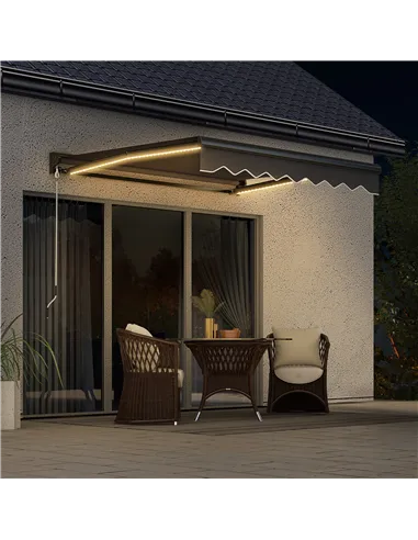 Outsunny 2 x 2.5m Electric Awning, with LED Light Strips - Grey