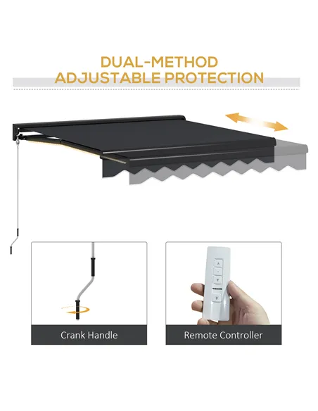Outsunny 2 x 2.5m Electric Awning, with LED Light Strips - Grey
