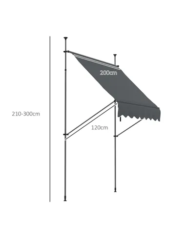 Outsunny 2 x 1.2m Manual Retractable Awning - Grey