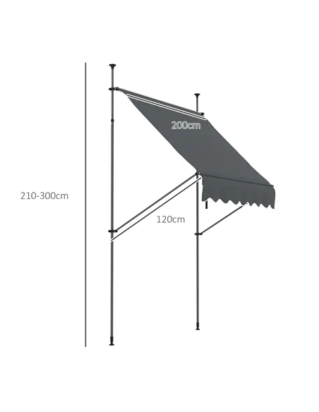 Outsunny 2 x 1.2m Manual Retractable Awning - Grey