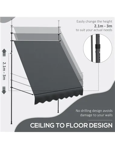 Outsunny 2 x 1.2m Manual Retractable Awning - Grey