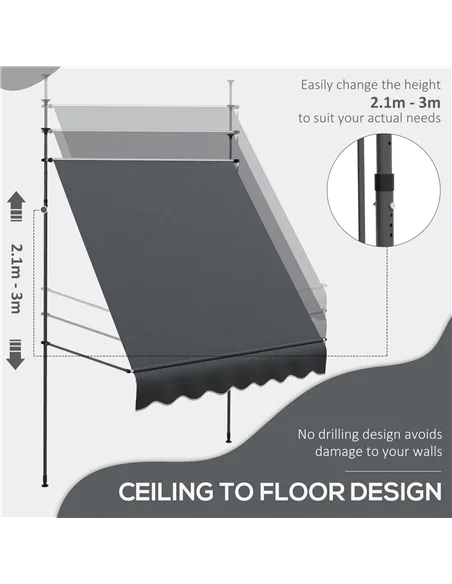 Outsunny 2 x 1.2m Manual Retractable Awning - Grey
