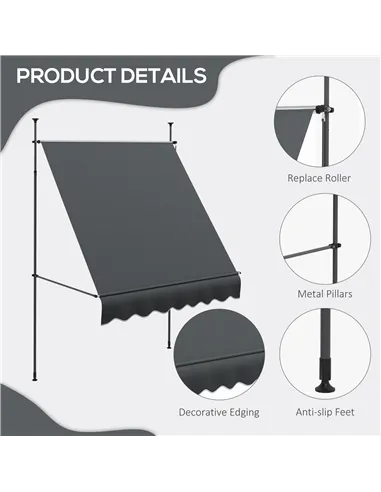 Outsunny 2 x 1.2m Manual Retractable Awning - Grey