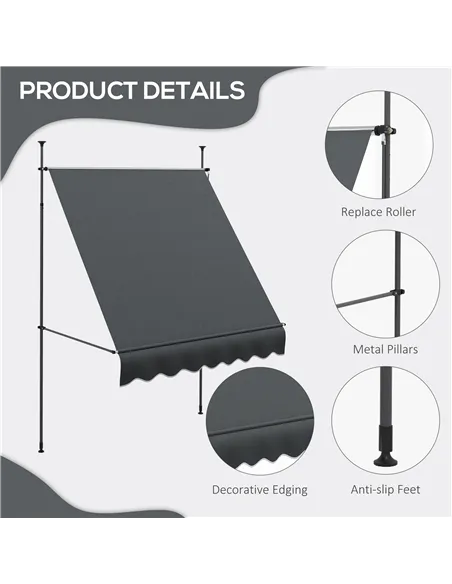 Outsunny 2 x 1.2m Manual Retractable Awning - Grey
