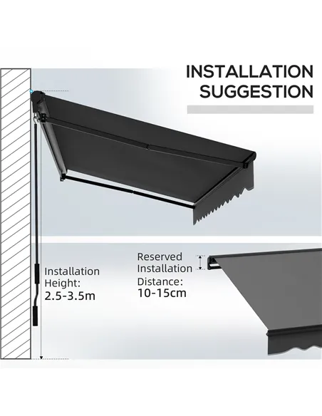 Outsunny 2.5 x 3.5m Aluminium Frame Electric Awning, with Remote - Dark Grey