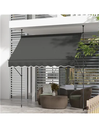 Outsunny 2.5 x 1.2m Retractable Awning, Free Standing Patio Sun Shade Shelter, UV Resistant, for Window and Door, Dark Grey