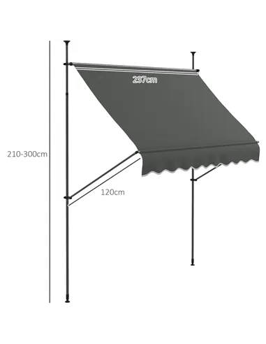 Outsunny 2.5 x 1.2m Retractable Awning, Free Standing Patio Sun Shade Shelter, UV Resistant, for Window and Door, Dark Grey