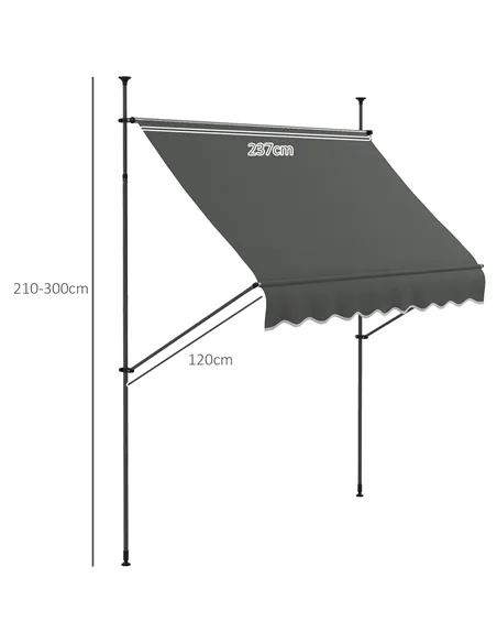 Outsunny 2.5 x 1.2m Retractable Awning, Free Standing Patio Sun Shade Shelter, UV Resistant, for Window and Door, Dark Grey