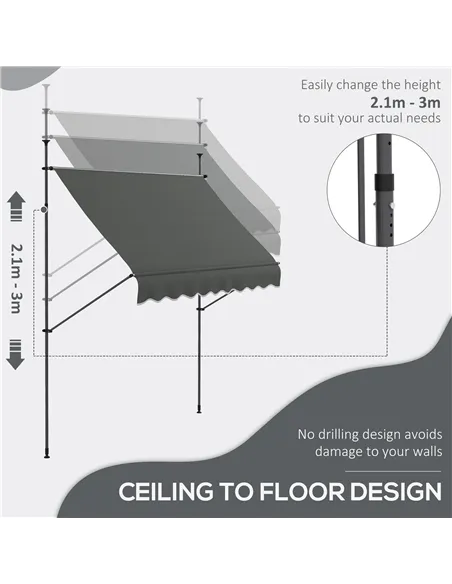 Outsunny 2.5 x 1.2m Retractable Awning, Free Standing Patio Sun Shade Shelter, UV Resistant, for Window and Door, Dark Grey
