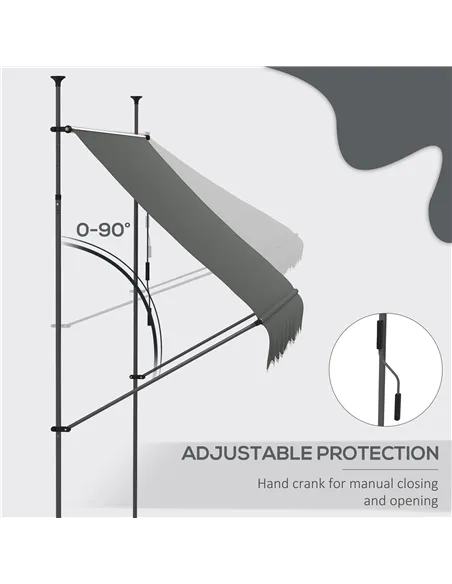 Outsunny 2.5 x 1.2m Retractable Awning, Free Standing Patio Sun Shade Shelter, UV Resistant, for Window and Door, Dark Grey