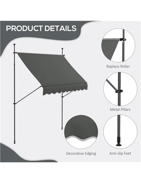 Outsunny 2.5 x 1.2m Retractable Awning, Free Standing Patio Sun Shade Shelter, UV Resistant, for Window and Door, Dark Grey