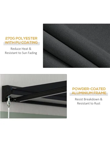 Outsunny 3 x 2.5m Electric Awning with LED Light, Aluminium Frame Retractable Awning Sun Canopies for Patio Door Window