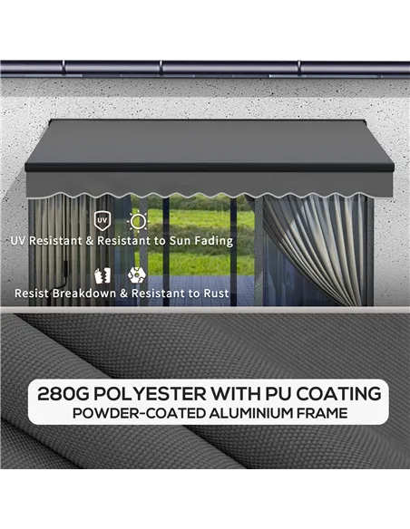 Outsunny 3 x 2m Aluminium Frame Electric Awning, with Remote - Dark Grey