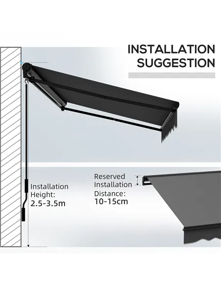Outsunny 3 x 2m Aluminium Frame Electric Awning, with Remote - Dark Grey