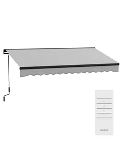Outsunny 2.5 x 3.5m Aluminium Frame Electric Awning, with Remote - Light Grey 2