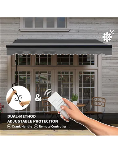 Outsunny 3 x 2.5m Electric Awning with LED Light and Remote Controller, Aluminium Frame DIY Retractable Awning, UV50+ Sun Shade 