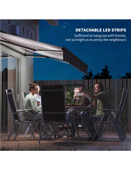 Outsunny 3 x 2.5m Electric Awning with LED Light and Remote Controller, Aluminium Frame DIY Retractable Awning, UV50+ Sun Shade 