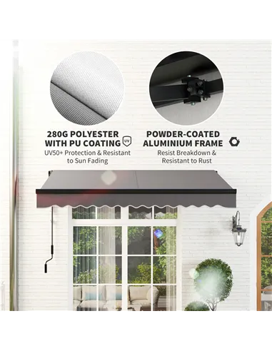 Outsunny 3 x 2.5m Electric Awning with LED Light and Remote Controller, Aluminium Frame DIY Retractable Awning, UV50+ Sun Shade 
