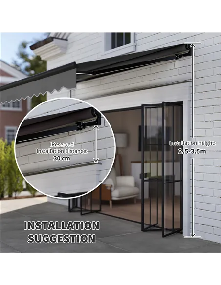 Outsunny 3 x 2.5m Electric Awning with LED Light and Remote Controller, Aluminium Frame DIY Retractable Awning, UV50+ Sun Shade 