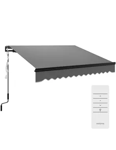 Outsunny 2.5 x 2m Electric Awning with LED Light and Remote Controller, Aluminium Frame DIY Retractable Awning, UV50+ Sun Shade 