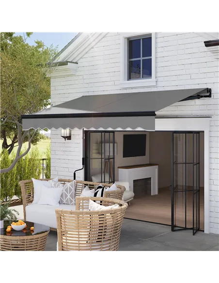 Outsunny 2.5 x 2m Electric Awning with LED Light and Remote Controller, Aluminium Frame DIY Retractable Awning, UV50+ Sun Shade 