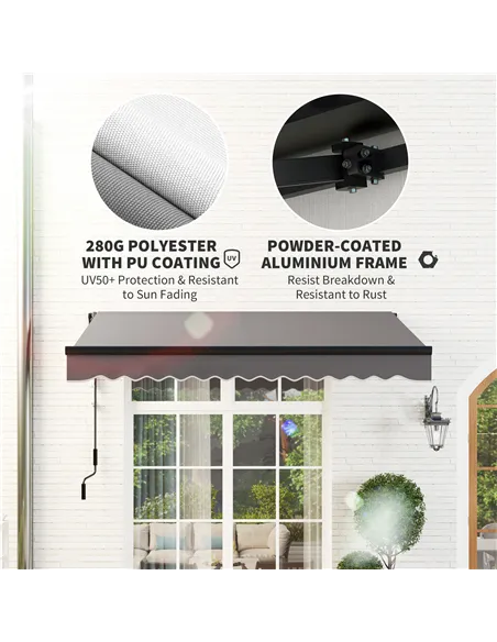 Outsunny 2.5 x 2m Electric Awning with LED Light and Remote Controller, Aluminium Frame DIY Retractable Awning, UV50+ Sun Shade 