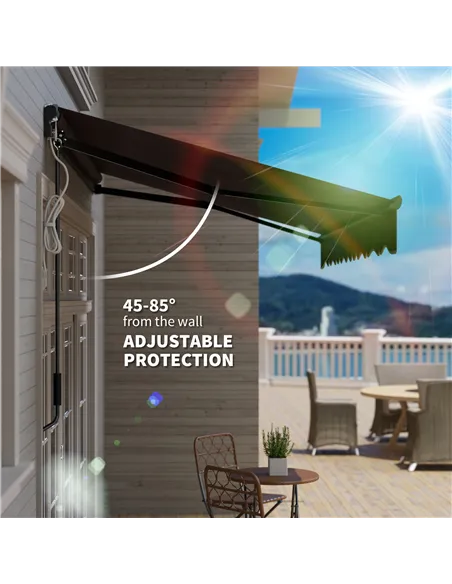 Outsunny 2.5 x 2m Electric Awning with LED Light and Remote Controller, Aluminium Frame DIY Retractable Awning, UV50+ Sun Shade 