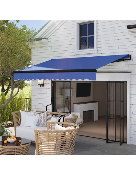 Outsunny 3 x 2.5m Electric Awning with LED Light and Remote Controller, Aluminium Frame DIY Retractable Awning, UV50+ Sun Shade 
