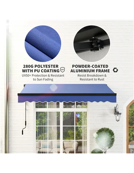 Outsunny 3 x 2.5m Electric Awning with LED Light and Remote Controller, Aluminium Frame DIY Retractable Awning, UV50+ Sun Shade 