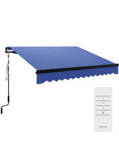 Outsunny 2.5 x 2m Electric Awning with LED Light and Remote Controller, Aluminium Frame DIY Retractable Awning, UV50+ Sun Shade 